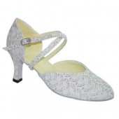 LILLY WHITE SPARKLE CLOSED TOE - 2.5 INCH HEEL