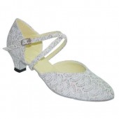 LILLY WHITE SPARKLE CLOSED TOE 1.5 LOW HEEL